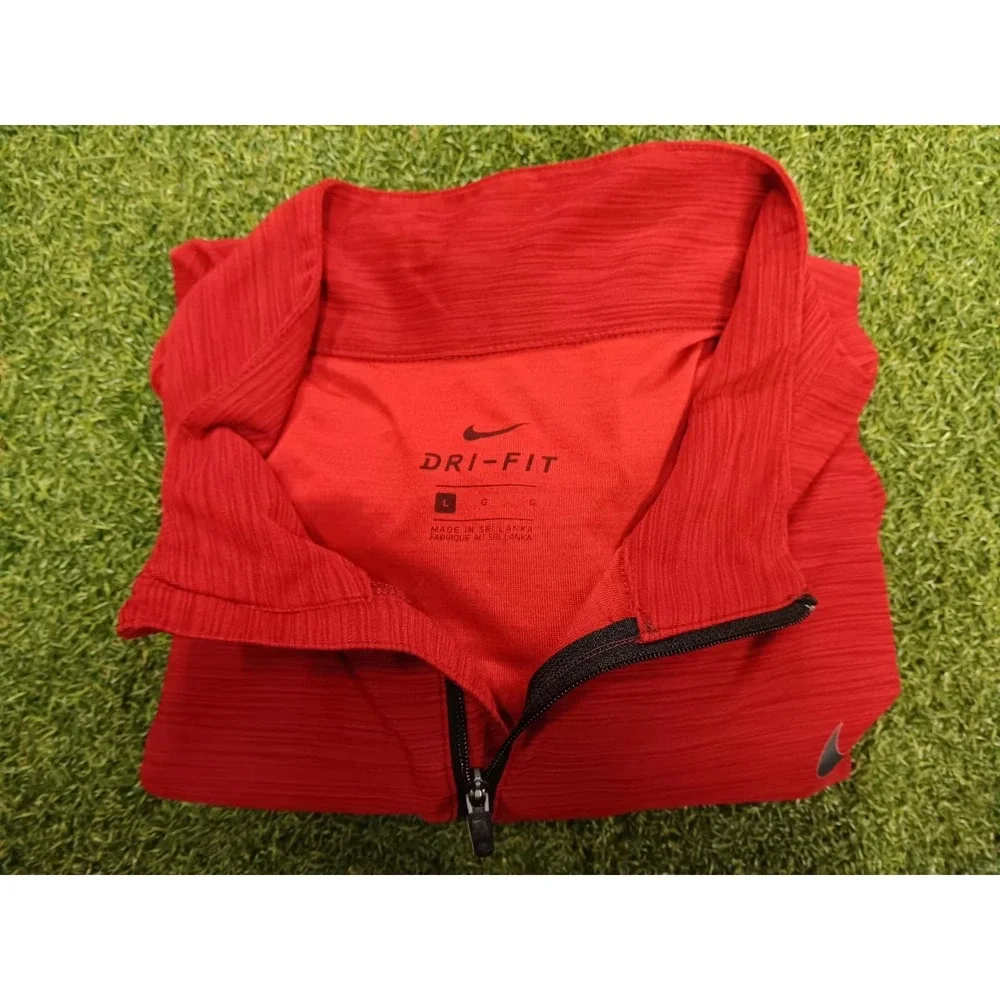 Nike Dri Fit‎ Shirt Mens Large Red Swoosh Logo Quarter Zip Running Athletic Top